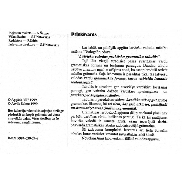 Latviešu valodas praktiskā gramatika tabulās. Mācību līdzeklis skolēnam (5.-12. kl.)
