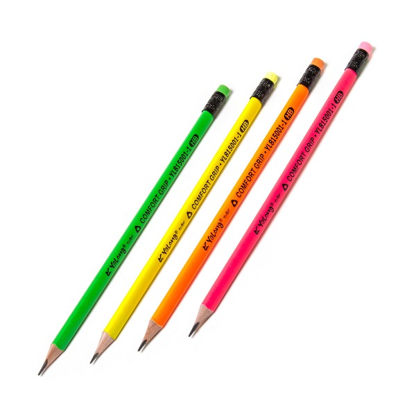 Pencil YaLong Neon, HB, triangular, with eraser, assorted 