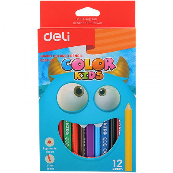 Color Pencil Deli Jumbo Color Kids, ergonomic shape, 12 colors, EC00600