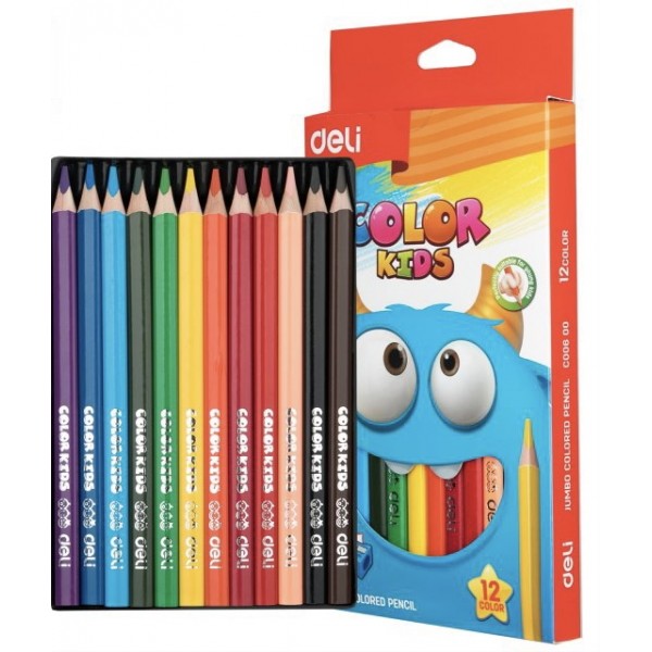 Цветные карандаши Deli Jumbo Color Kids, трехгранные, 12 цветов, EC00600