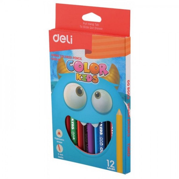 Цветные карандаши Deli Jumbo Color Kids, трехгранные, 12 цветов, EC00600