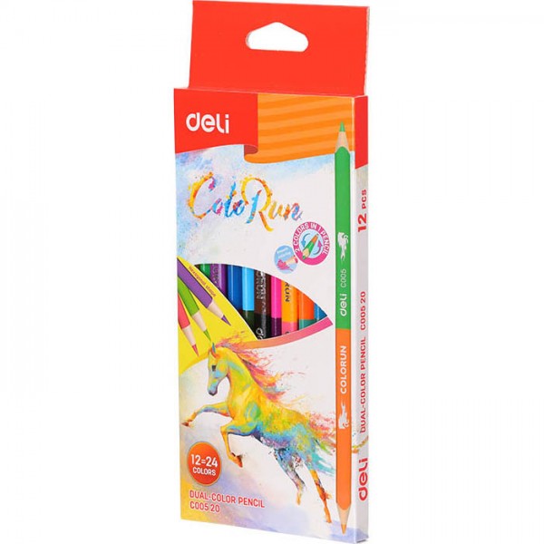 Color Pencil Deli ColoRun, ergonomic shape, dual-color 12=24, 24 colors 12 pcs, EC00520
