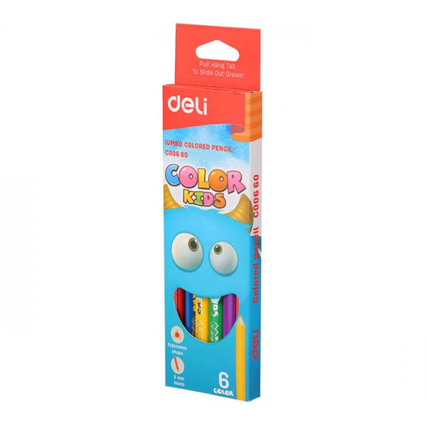 Color Pencil Deli Jumbo Color Kids, ergonomic shape, 6 colors, EC00600