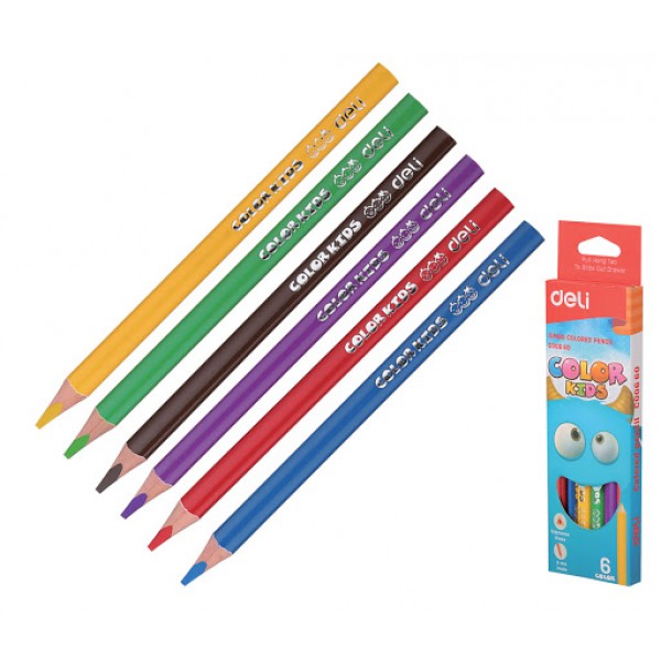 Color Pencil Deli Jumbo Color Kids, ergonomic shape, 6 colors, EC00600