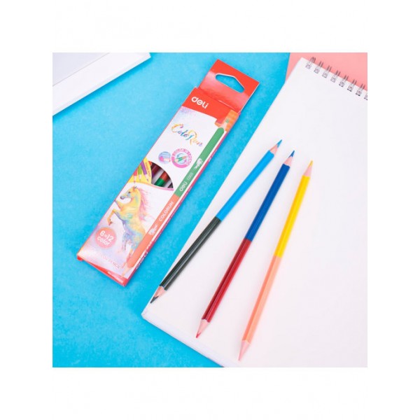 Цветные карандаши Deli ColoRun, трехгранные, двухсторонние 6=12, 12 цветов 6 шт,  EC00500