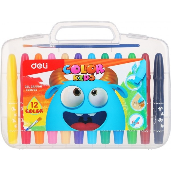 Gel Crayons Deli Color Kids, 12 colors with brush, EC20504