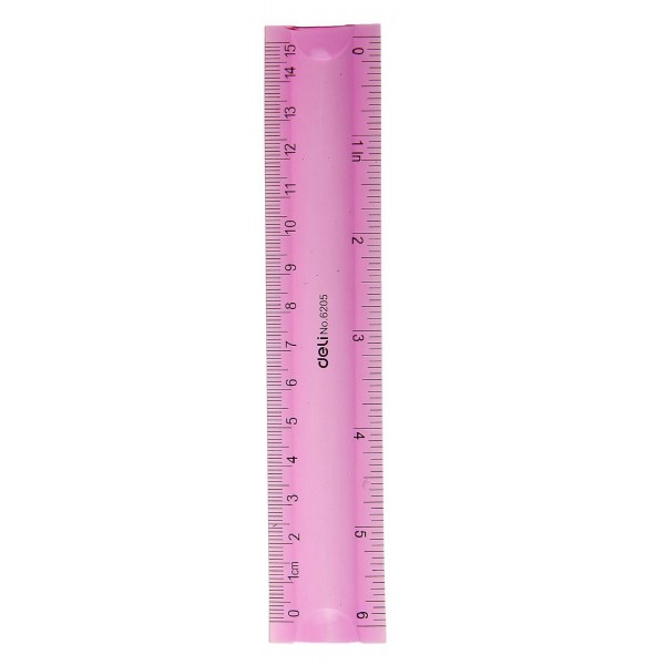 Flexible Ruler Deli 15 cm, 6205, pink transparent 
