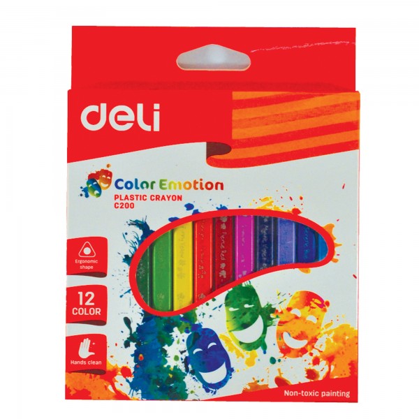 Plastic Wax Crayons Deli Color Emotion, ergonomic shape, 12 colors, EC20000