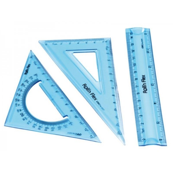 Flexible Ruler Set Deli Roll'n Flex, 3 pcs, 6204, bright blue transparent 