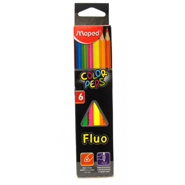 Color Pencil Maped COLOR'PEPS Fluo, ergonomic shape, 6 colors