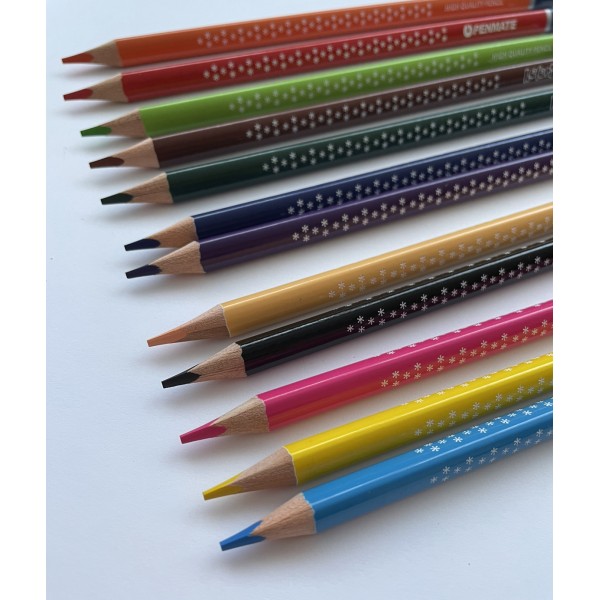 Цветные карандаши Penmate KOLORI, трехгранные, 12 цветов + точилка