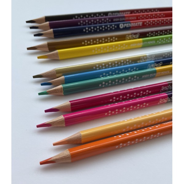Цветные карандаши Penmate KOLORI DUO, трехгранные, двухсторонние 12=24, 24 цветов 12 шт. + точилка