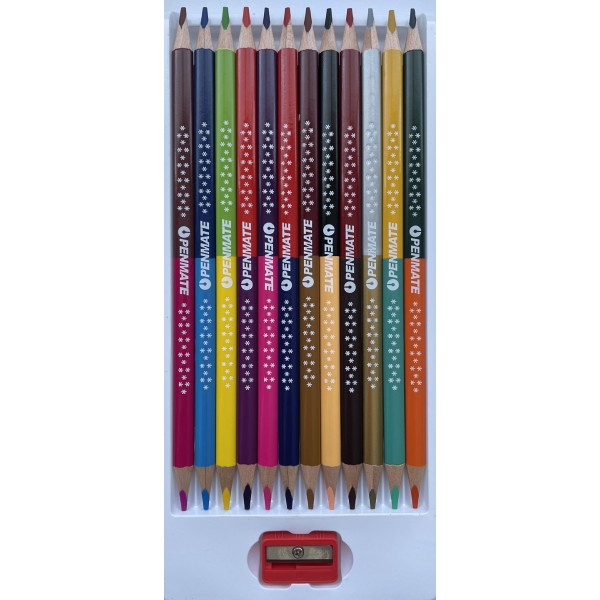 Color Pencil Penmate KOLORI DUO, ergonomic shape, dual color 12=24, 24 colors 12 pcs + sharpener 