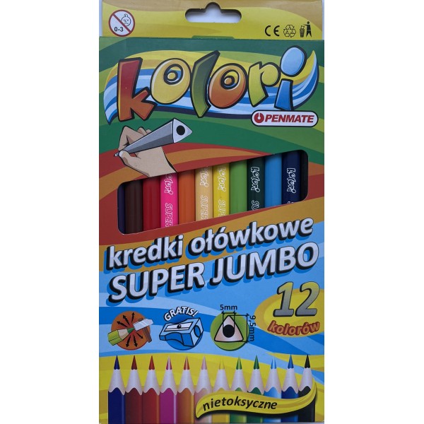 Color Pencil Penmate KOLORI SUPER JUMBO, ergonomic shape, 12 colors + sharpener 