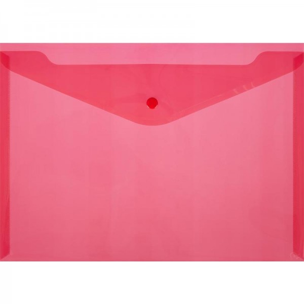 Папка-конверт с кнопкой А4, глянец, прозрачная красная