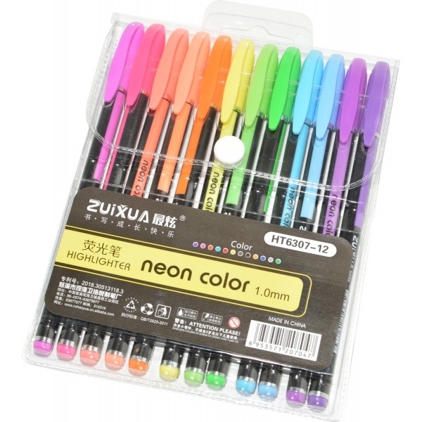 Набор гелевых ручек ZuiХua Highlighter Neon Color 1.0 мм, неоновые цвета, 12 цветов