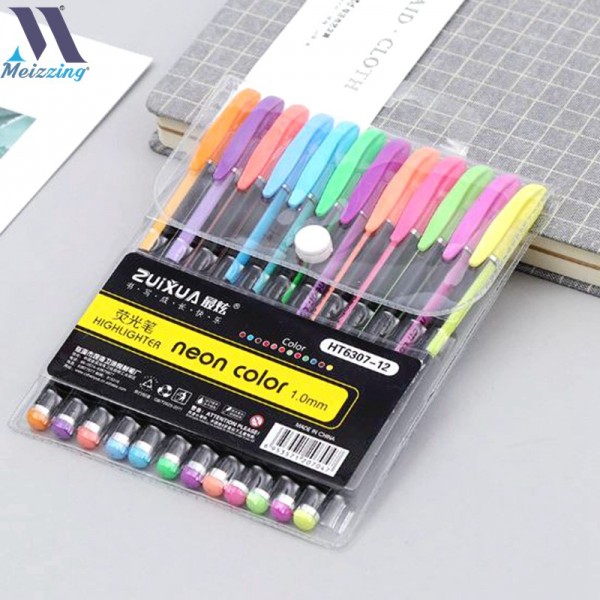 Набор гелевых ручек ZuiХua Highlighter Neon Color 1.0 мм, неоновые цвета, 12 цветов